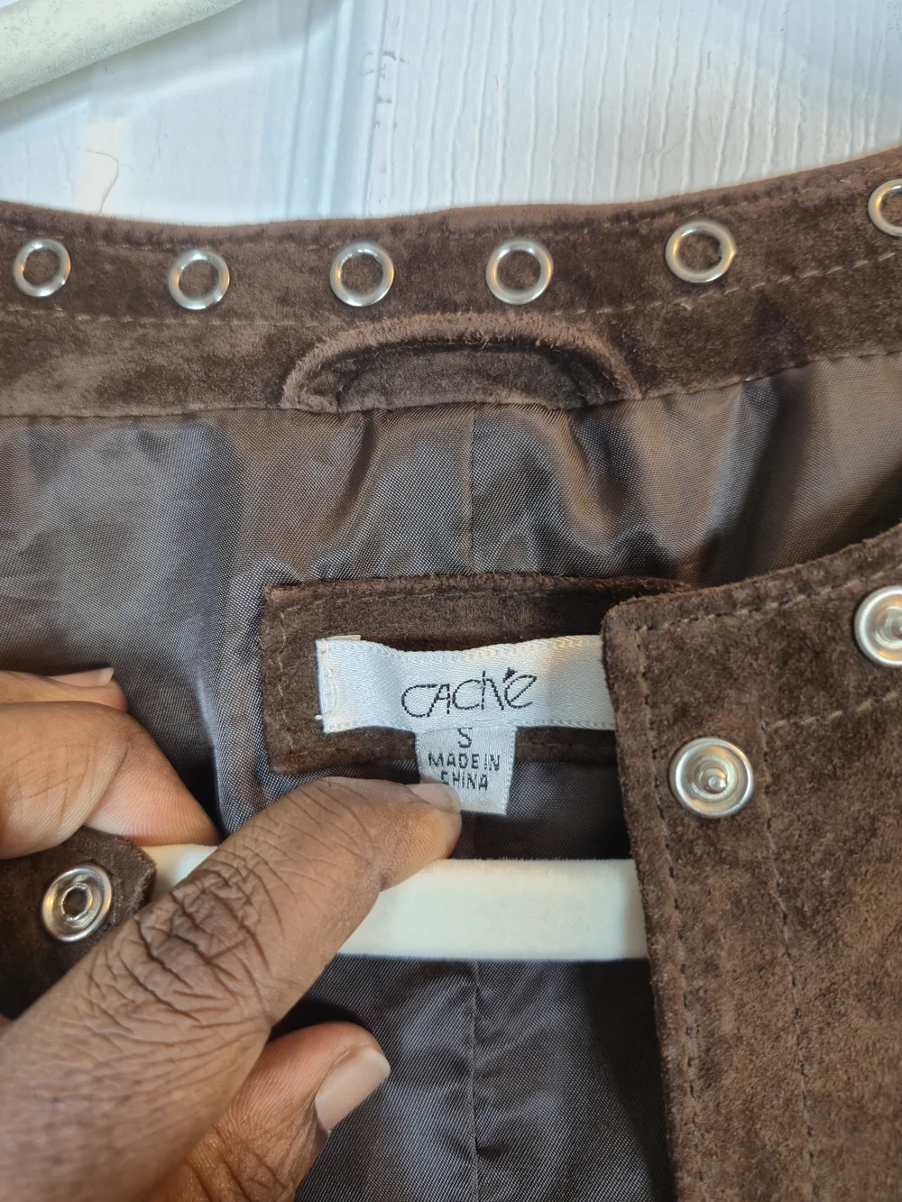 CACHÉ Vintage Genuine Suede Studded Moto Jacket Brown Leather Small Boho Western - Picture 5 of 6